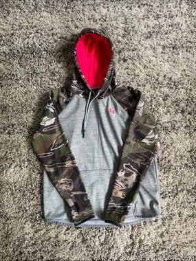 Under Armour Gray & Camo Pullover Hoodie with Pink Hood Lining